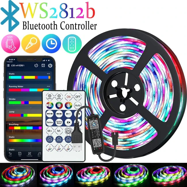 LED Strip RGBIC 5050 WS2812b Bluetooth App Control Chasing Effect Lights Flexible Tape Diode Ribbon TV BackLight Room Decorate